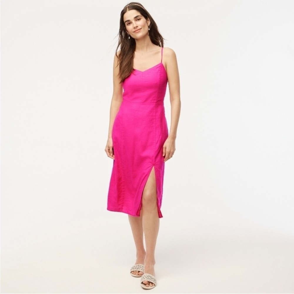 J. Crew Hot Pink Midi Dress with Slit Size 4